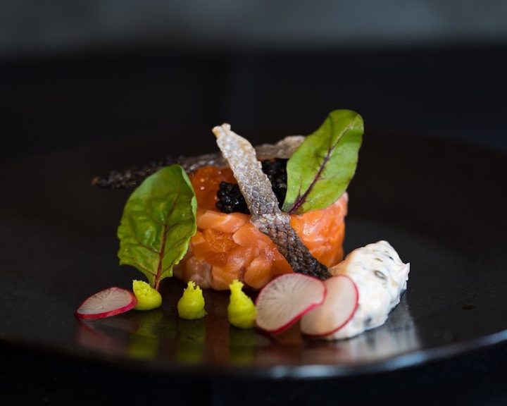 Salmon starter with radish and herbs at Dine in Edinburgh