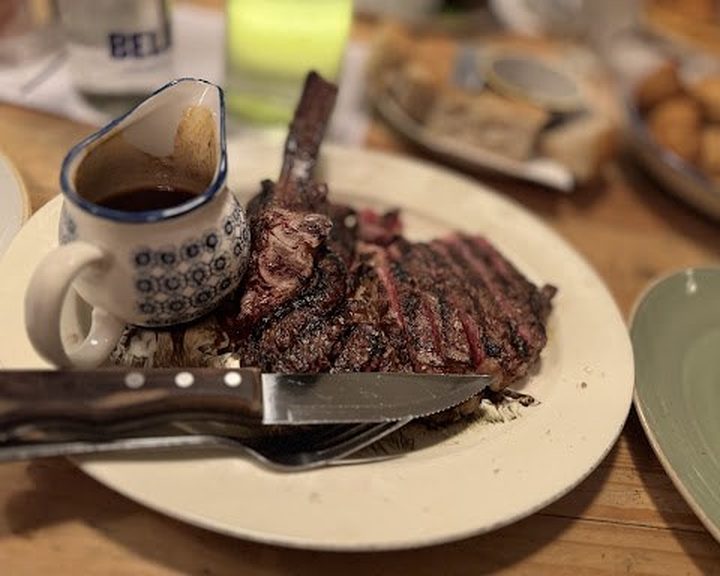Grilled steak with gravy at the Red Lion and Sun in Highgate