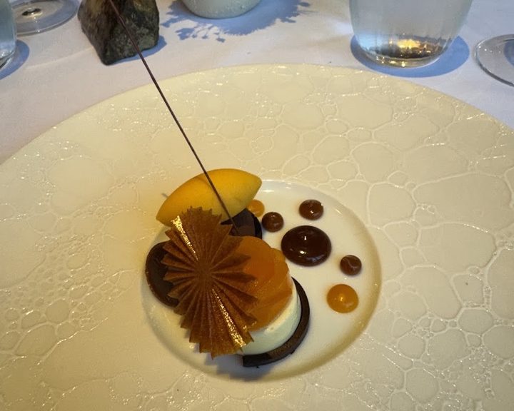 A precisely plated dessert at The Ledbury in Notting Hill