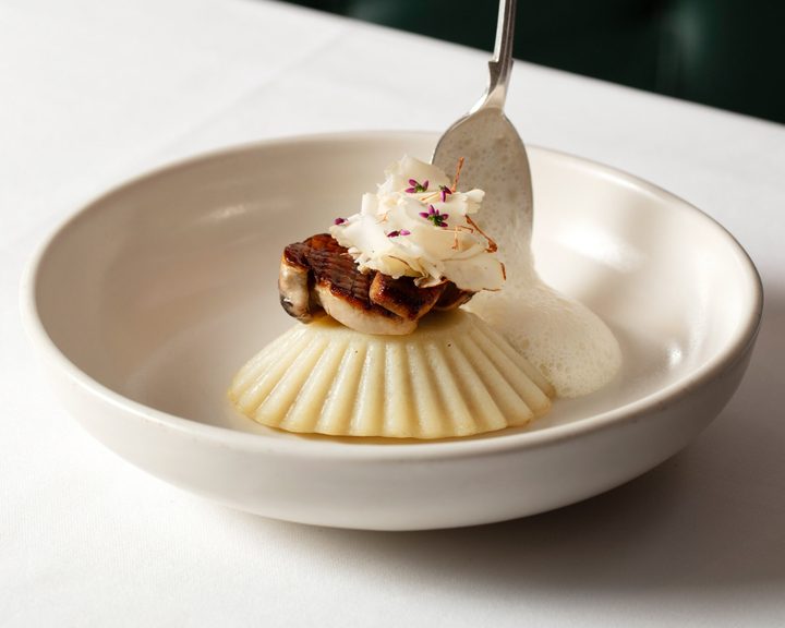 A composed seasonal dish at Trinity Restaurant in Clapham