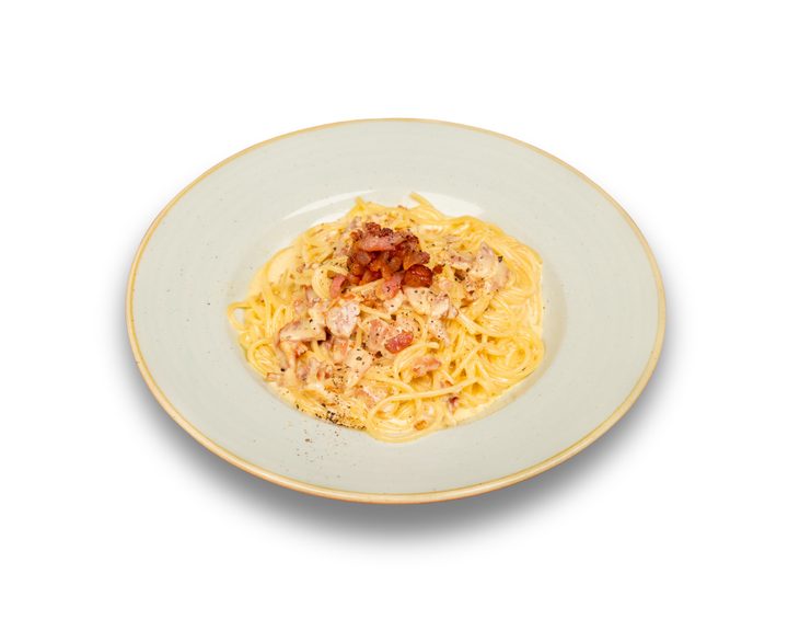 Spaghetti carbonara with bacon and parmesan at Villa Italia Belfast