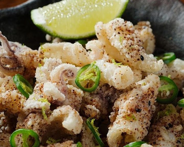 Crisp seafood with lime and spring onion at Zuma London