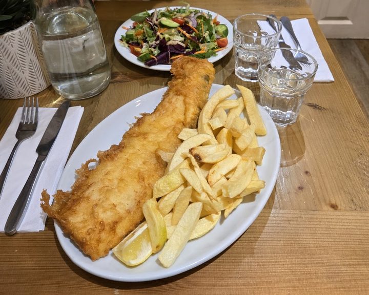 Crisp battered fish and chips at Fishers in Fulham