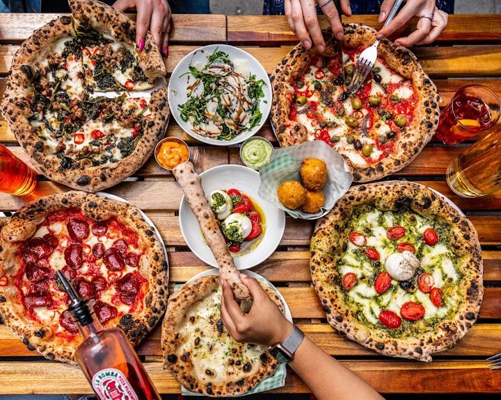Neapolitan pizza with a blistered crust at Pizza Pilgrims Hyde Park