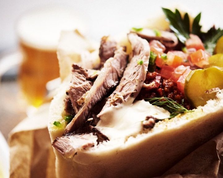 Shawarma, vegetables and sauces at Shawarma Bar Clerkenwell