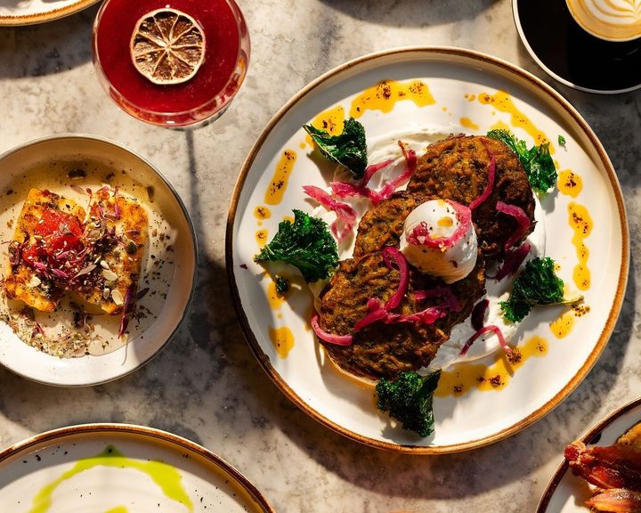 Colourful Eastern Mediterranean brunch plates at Brother Marcus South Kensington