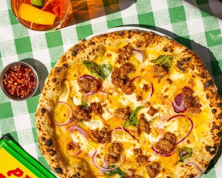 A blistered Neapolitan pizza at Pizza Pilgrims Waterloo