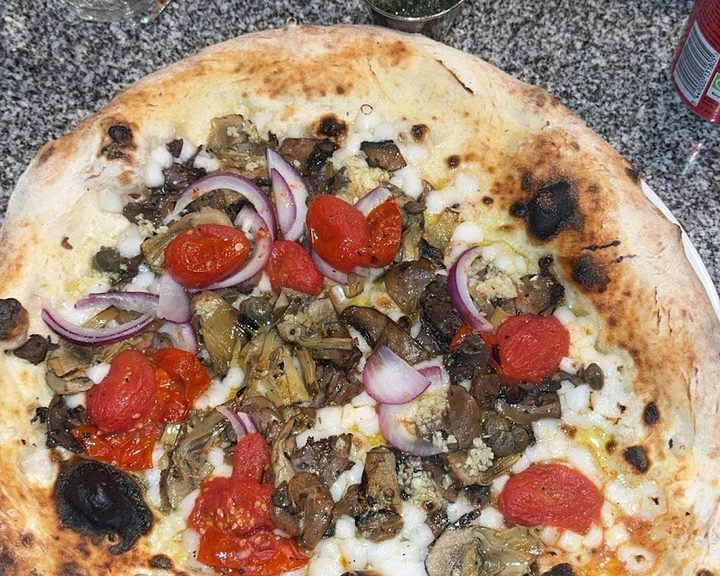 Neapolitan pizza with a blistered crust at Santa Maria Fulham