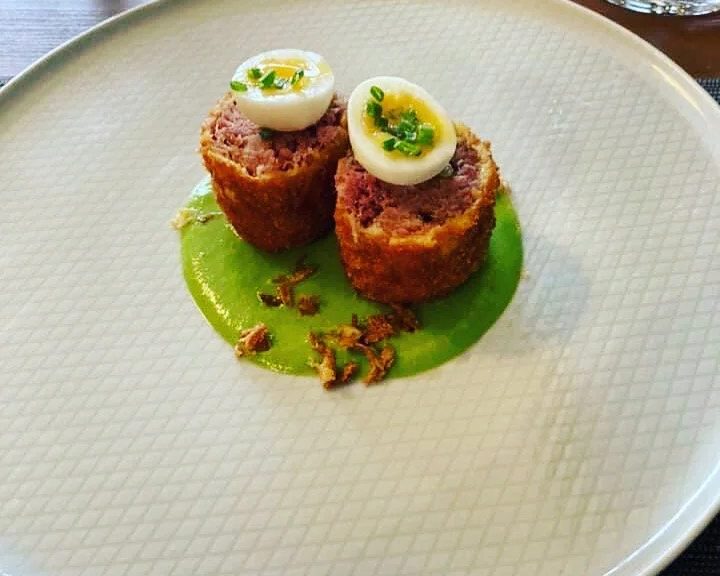 Crisp filled rolls with green sauce at The Walnut in Edinburgh
