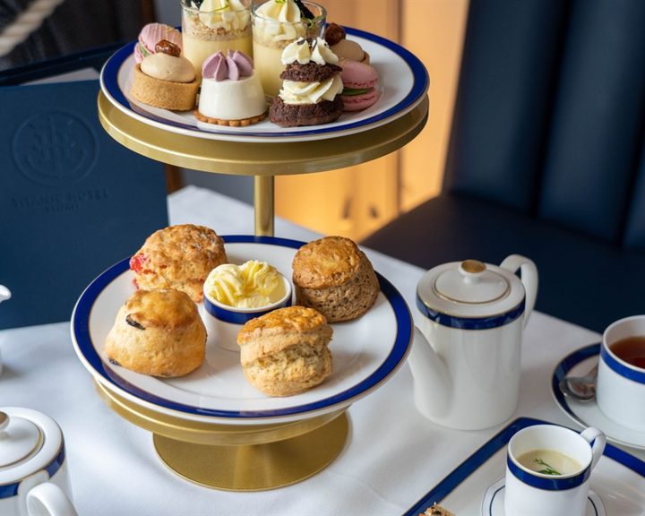 Scones and pastries for afternoon tea at Titanic Hotel Belfast