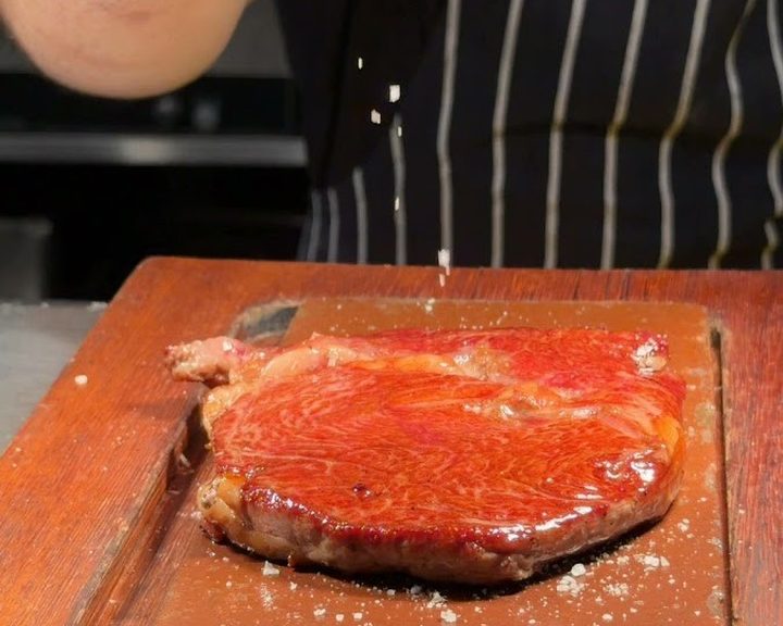Sliced steak served at Flat Iron Kensington