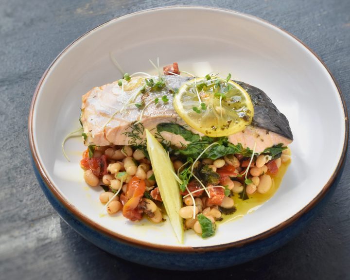A fish fillet with vegetables and beans from Mourne Seafood Bar