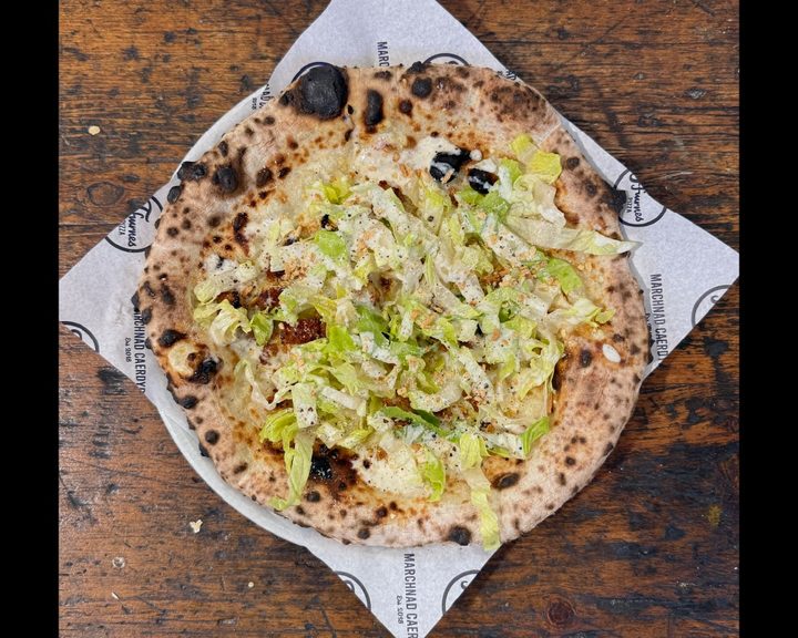 Wood-fired Hail Caesar pizza at Ffwrnes in Cardiff Market