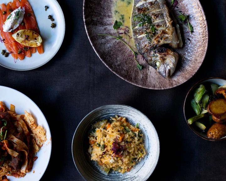 Seasonal fish and vegetable dishes at First Coast restaurant in Dalry
