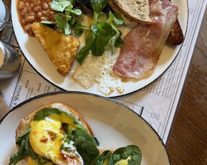 Eggs, beans, toast and avocado breakfast at Hatch 77