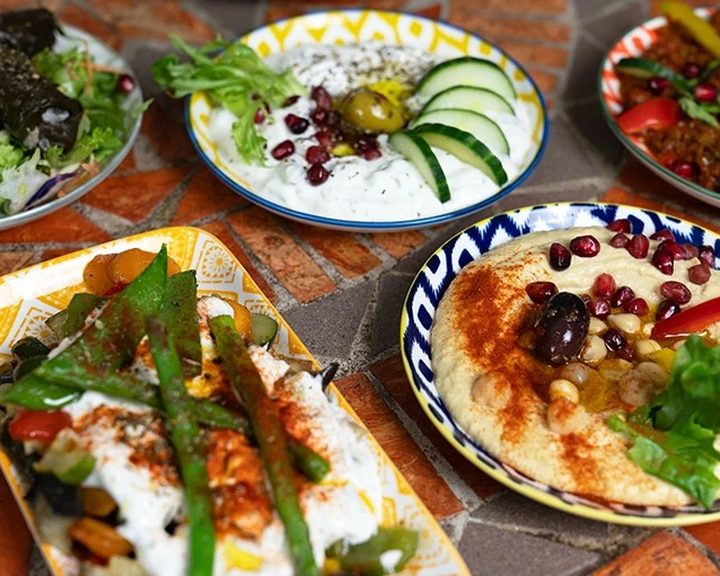 A spread of hummus, tzatziki and Mediterranean meze at Meze Meze Edinburgh