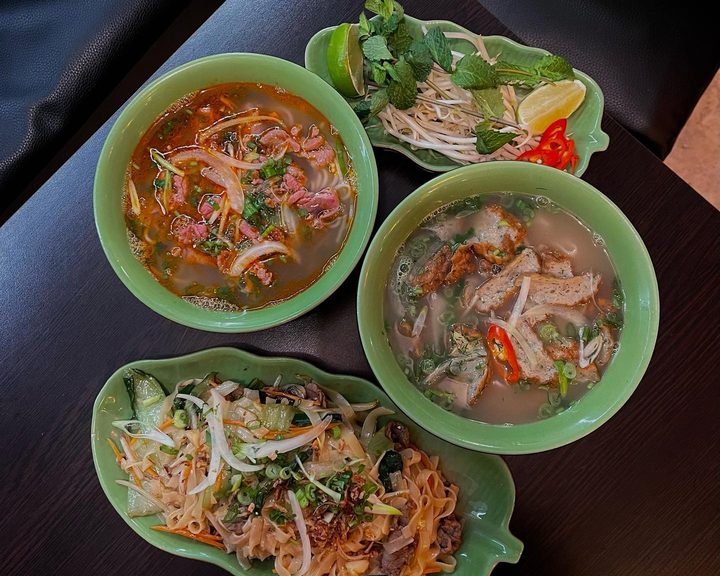 Vietnamese noodle dishes and fresh herbs at Vietnam House in Edinburgh