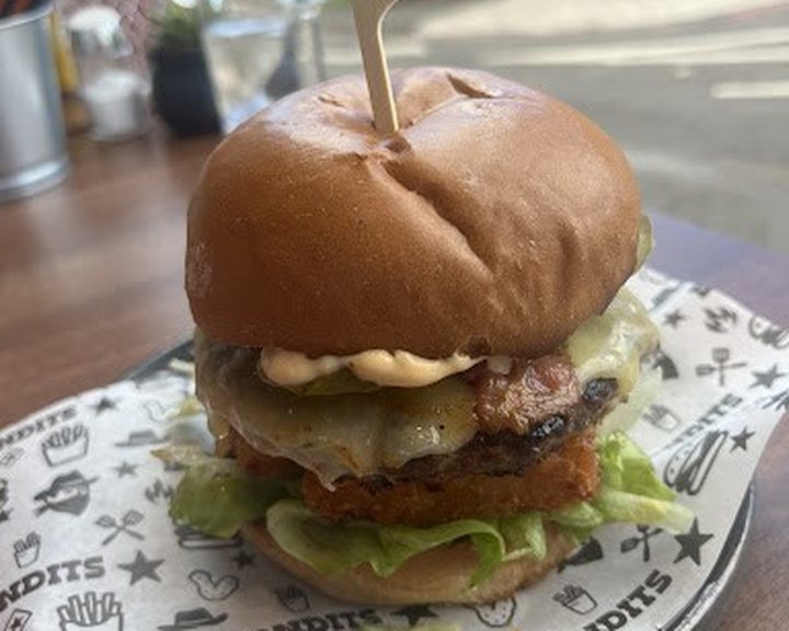 Stacked burger at Bandits Burgers on Leith Walk Edinburgh