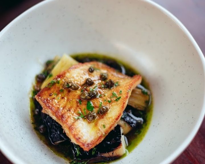 Market fish with herbs and greens at Fin and Grape in Edinburgh