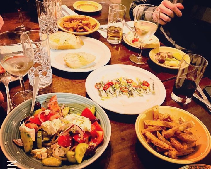 Cretan meze spread at Kafeneion To Steki in Leith