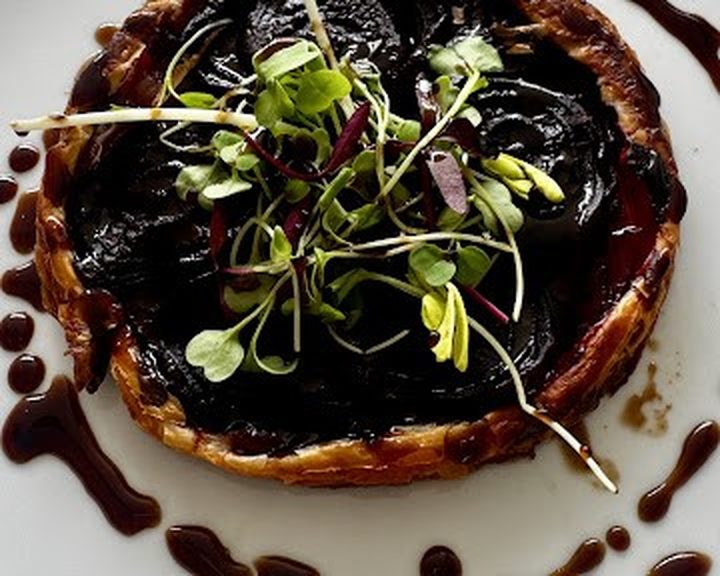 A glazed savoury vegan tart with herbs at Luna’s Vegan Corner in Roath