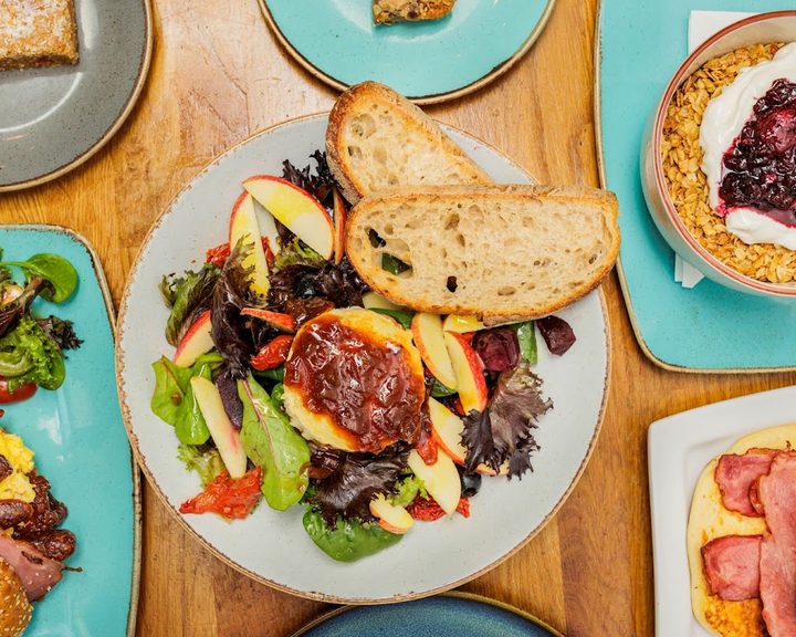 A colourful spread of breakfast and lunch plates at Soul Food Cafe