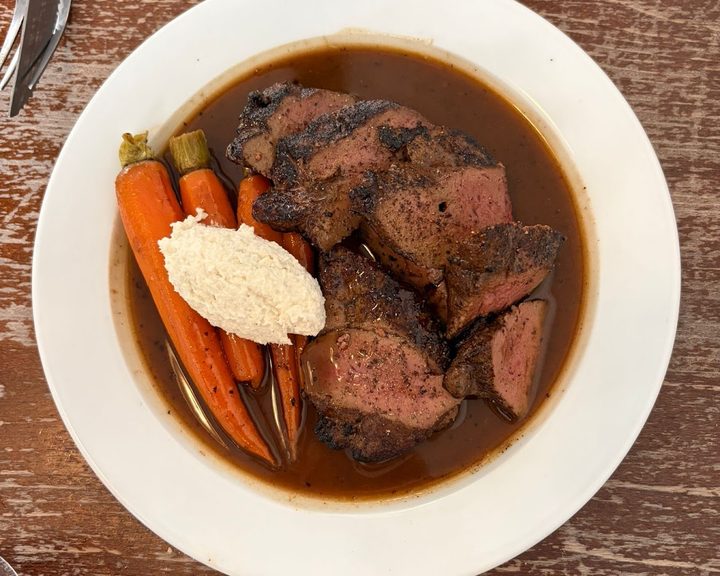 Roast meat with carrots and horseradish at St. JOHN Bread and Wine