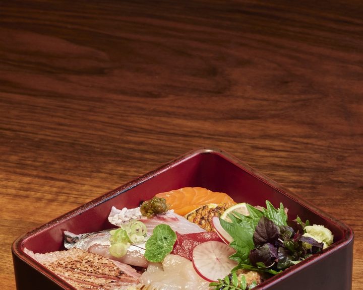 Chirashi sushi with assorted fish and garnishes at UMU Mayfair