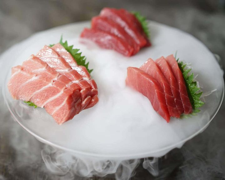 Tuna sashimi presented over ice at Yashin Ocean House