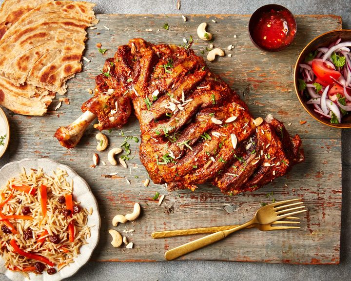Spiced lamb chops with rice and bread at Dawat Tooting