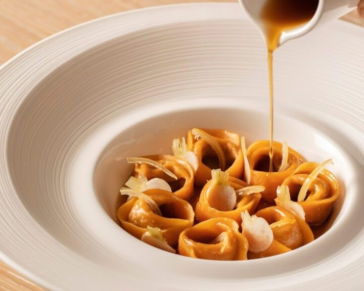 Filled pasta with a rich sauce at Murano Mayfair