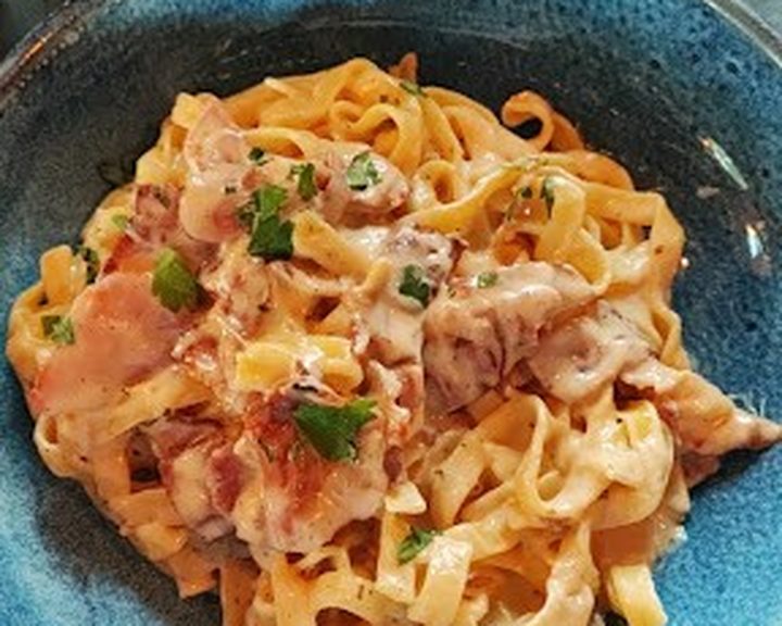 Tagliatelle in a creamy tomato sauce at Nico’s Pizzeria Belfast