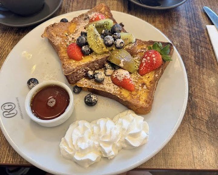 French toast with berries, fruit and cream at River Gardens Cafe