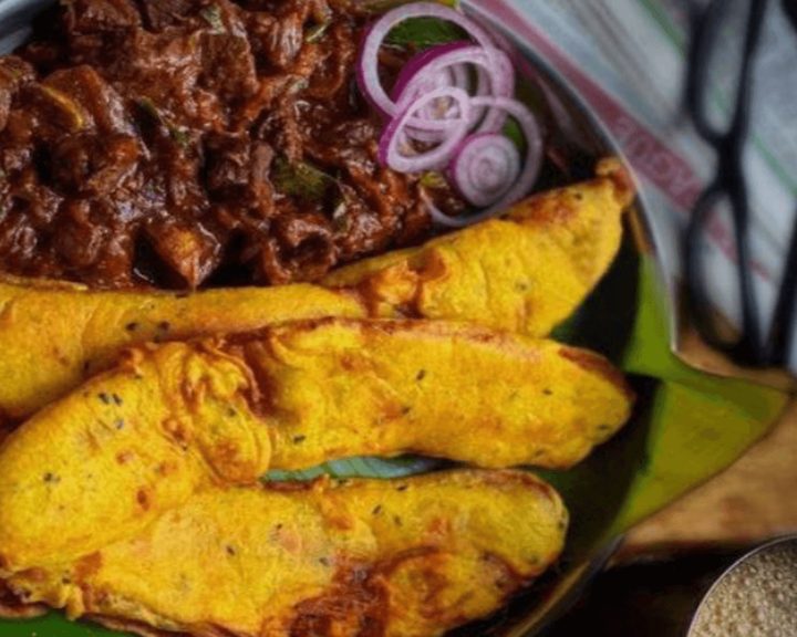 Kerala food served on a banana leaf at Shilpa in Hammersmith