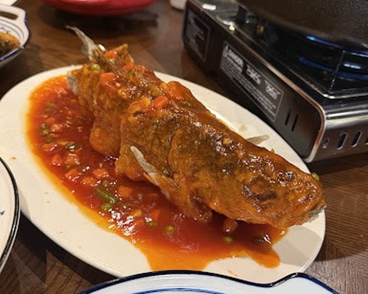 Chinese fish in a red sauce at Wutong Hub in Edinburgh