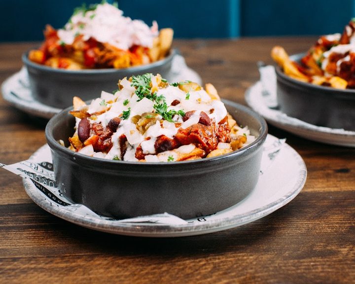 Loaded fries served at Hub Box Cardiff in Mermaid Quay