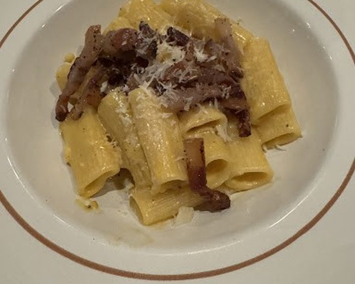 Rigatoni carbonara with guanciale and pecorino at La Bottega Belfast
