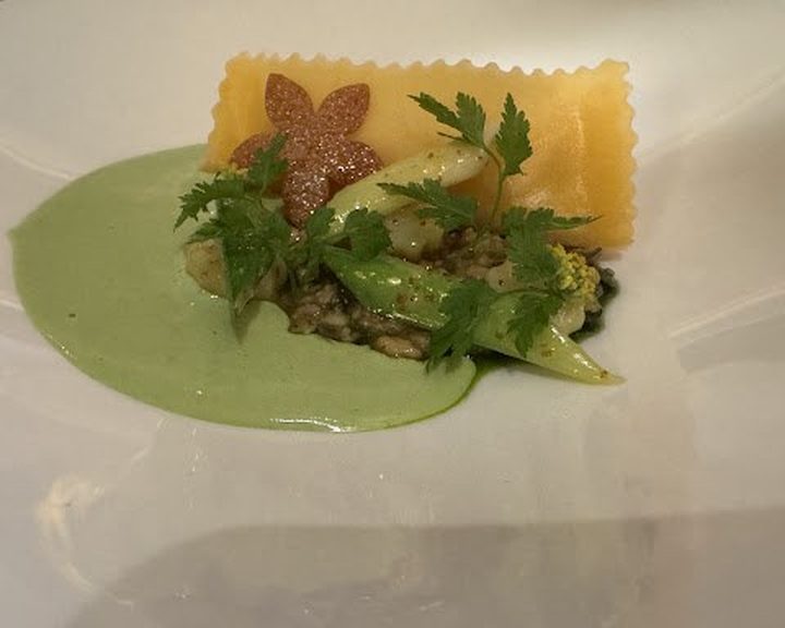 Filled pasta with green sauce and herbs at The Goring Dining Room