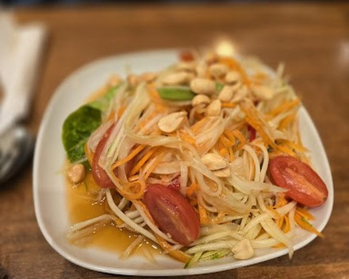 A bright Thai green papaya salad at Chilli Basil on City Road in Cardiff