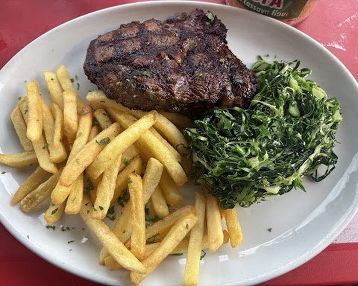 Brazilian grilled steak, rice, beans and fried cassava at Kaipiras by Barraco