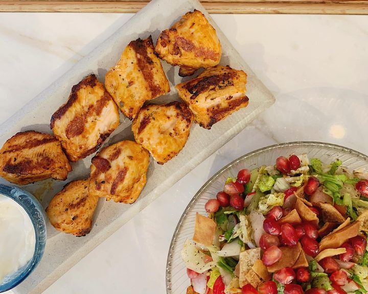 Shish taouk and fattoush at Aline Lebanese Kitchen in Mayfair