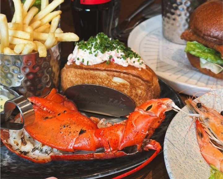 Lobster, brioche roll and burger dishes from Burger & Lobster