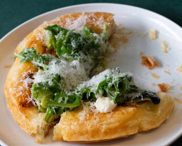 Courgette, broad bean and ricotta tarte tatin at Cora Pearl in Covent Garden