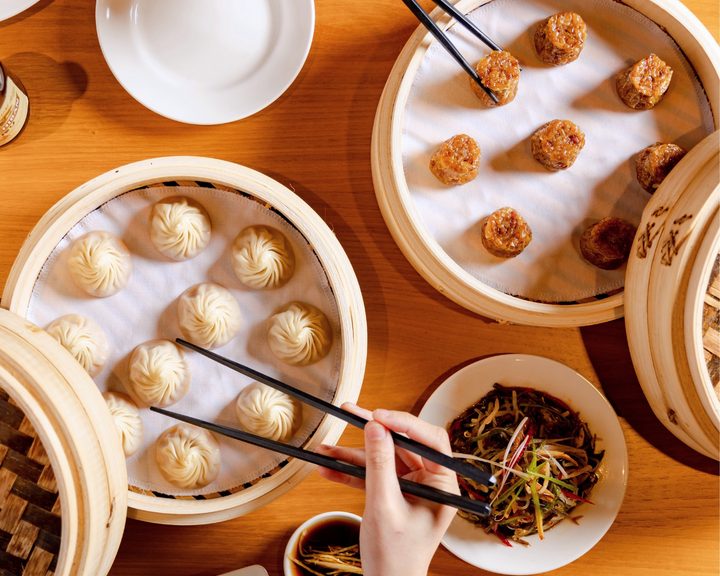 Xiao long bao, shao mai and salad at Din Tai Fung