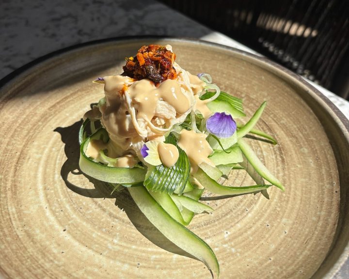 Sake-steamed chicken and cucumber salad at Dinings SW3