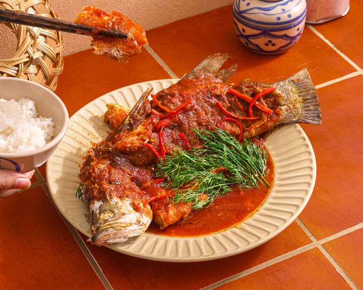 Crispy chilli sea bass served at Dzo Viet Kitchen in Islington
