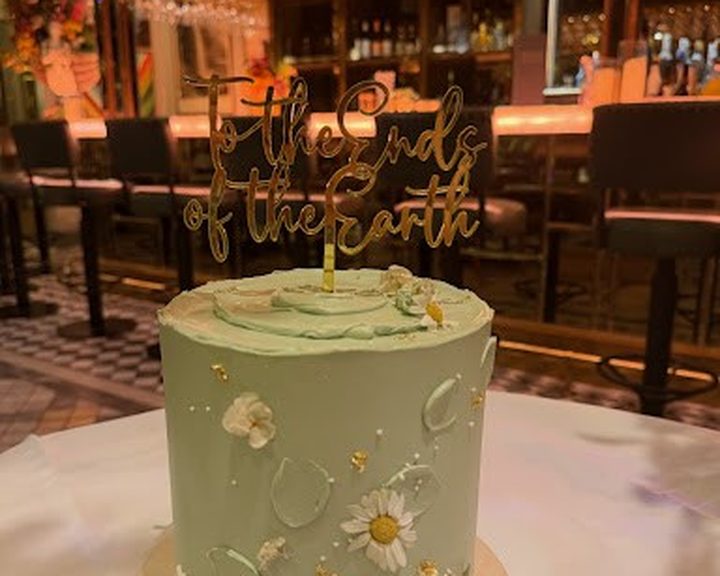 An elegant celebration cake at a Cardiff cafe and bakery