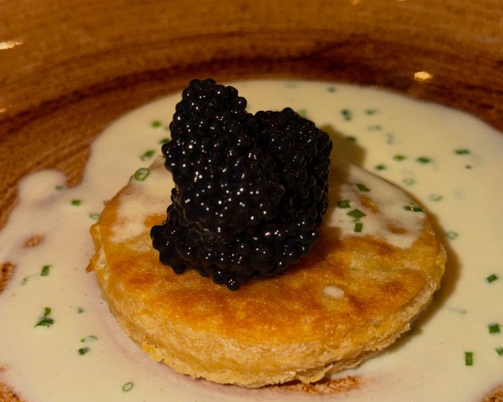 Vegan caviar on a savoury course at Gauthier Soho