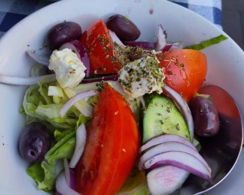 Greek salad with feta, tomatoes, cucumber and olives at Andy's Greek Taverna