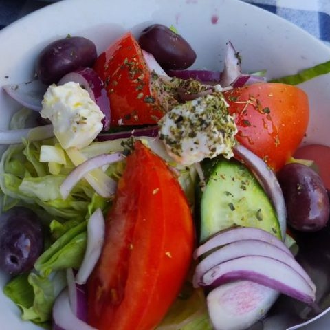 Greek salad with feta, tomatoes, cucumber and olives at Andy's Greek Taverna
